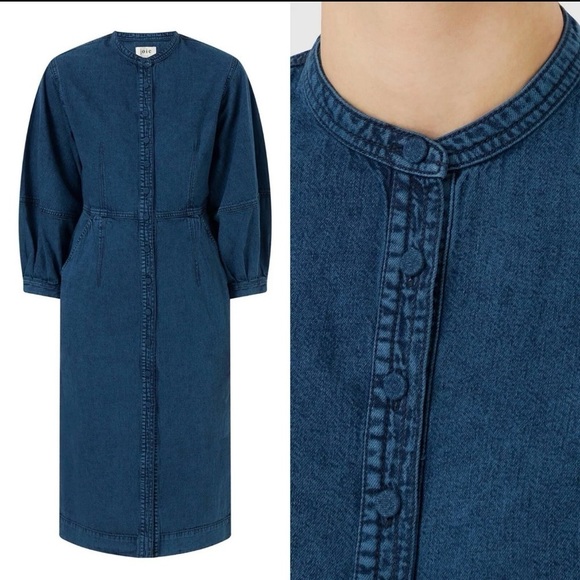 Joie Tallula Classic Denim Midi Utility Dress Balloon Sleeves - Picture 3 of 9